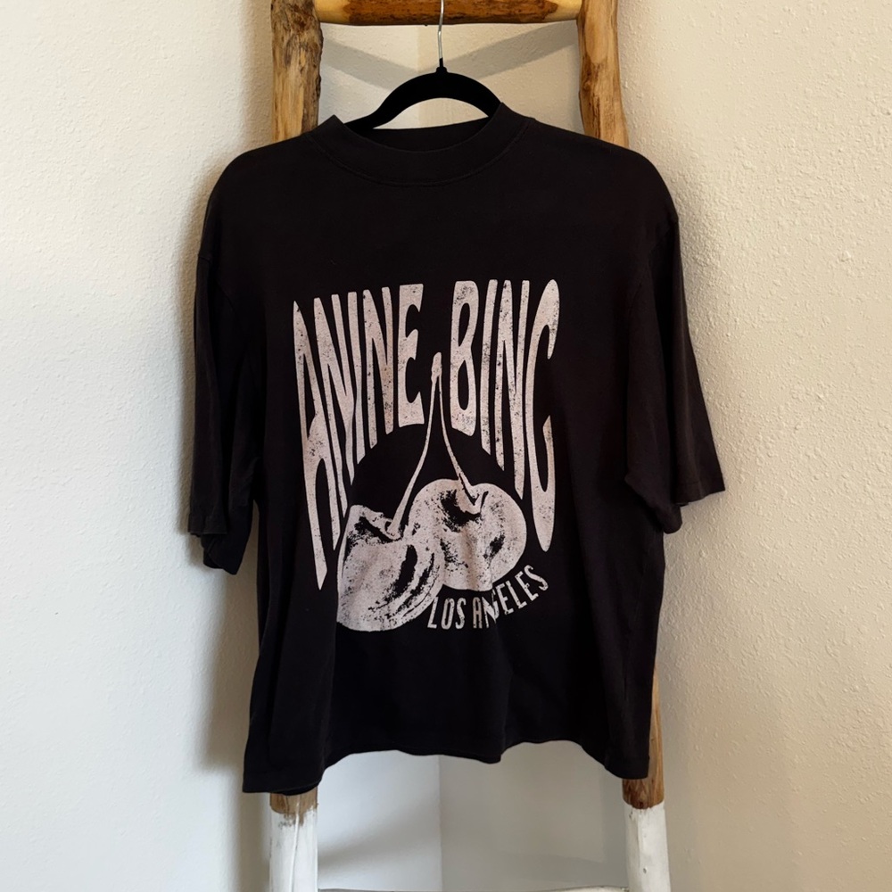 Anine Bing Black Graphic Cherry Tee